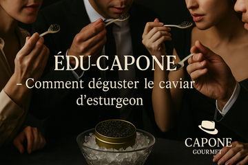 Caviar d’esturgeon premium servi selon les règles de dégustation traditionnelle Capone Gourmet