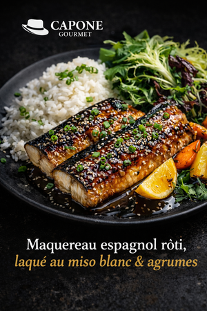 Maquereau espagnol rôti laqué au miso blanc et aux agrumes – Recette Capone Gourmet