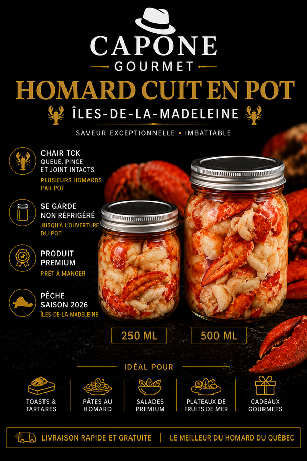 HOMARD CUIT EN POT – ÎLES-DE-LA-MADELEINE (TCK)  Chair complète premium | Saison 2026 | Capone Gourmet