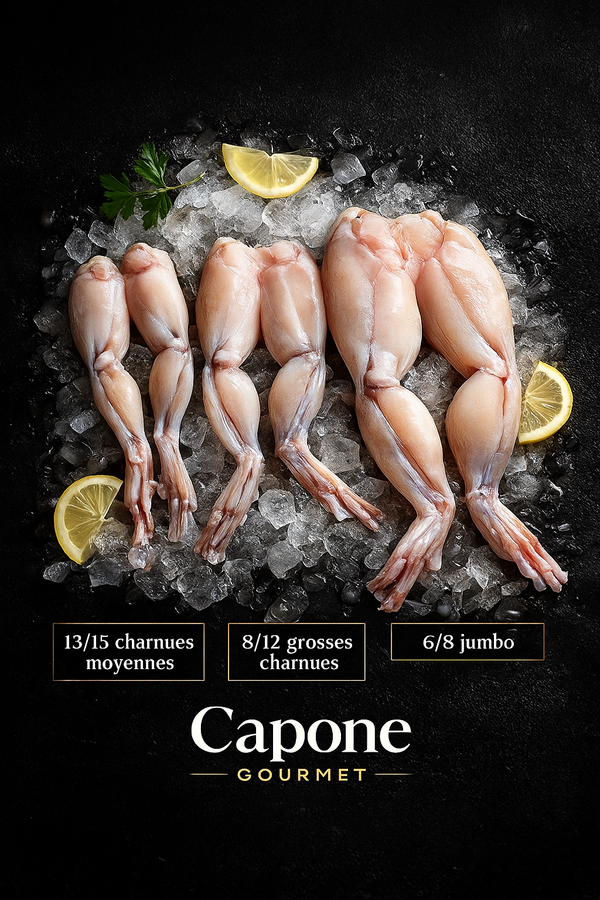cuisses de grenouille,13-15, 8-12 et 6-8 surgelé, Capone Gourmet, Québec