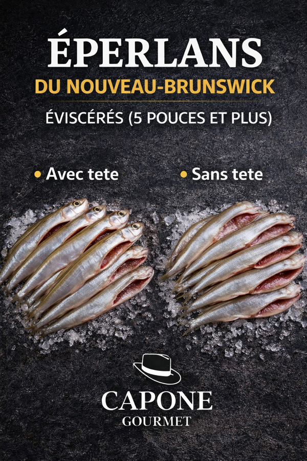 Éperlans du Nouveau-Brunswick – Éviscérés (5 pouces et plus)